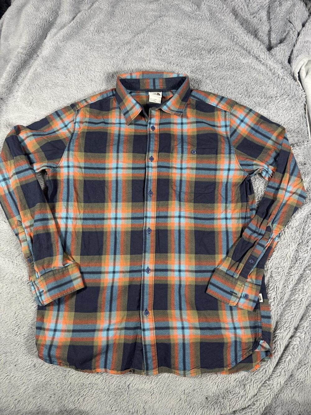 The North Face Shirt Mens Large Blue Plaid Long Sleeve Button Up Casual Woven